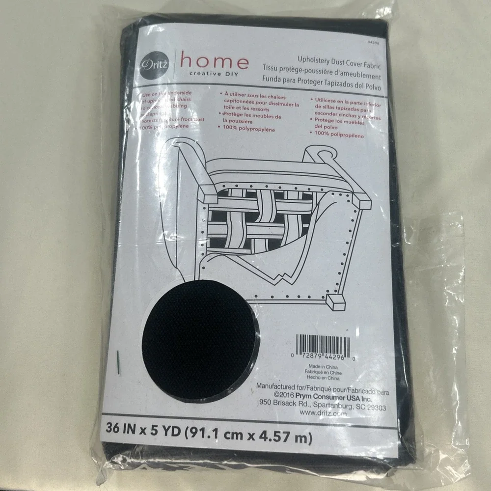 NEW Dritz Black Upholstery Dust Cover Fabric 5 Yards X 36